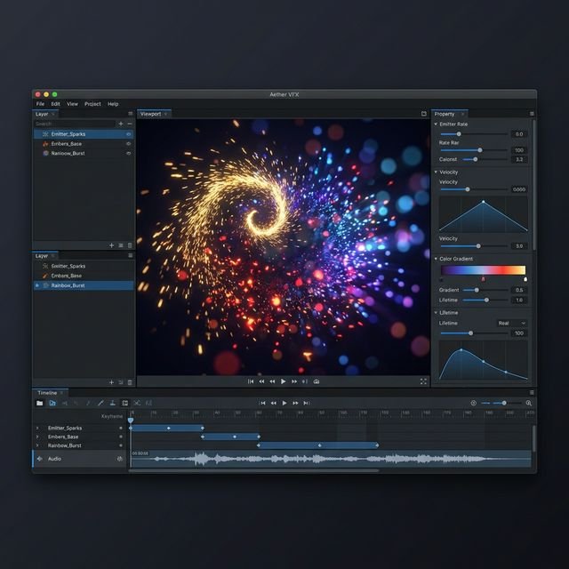 SlotVFX Editor Interface — Browser-based WebGL particle editor with timeline, inspector, force fields, and live preview for Cocos Creator 2D slot games